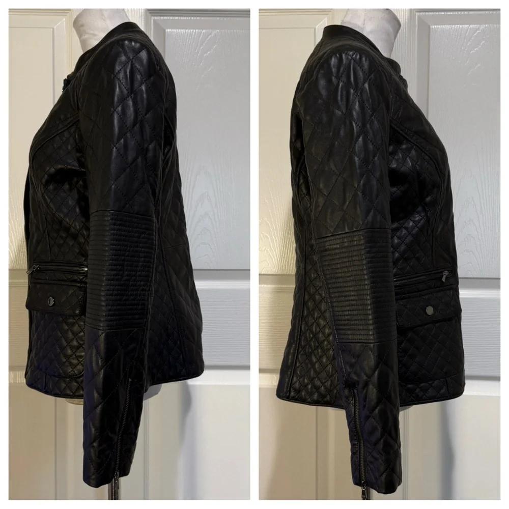 Isaac Mizrahi Live! Zip Front Quilted Leather Jacket with Pockets